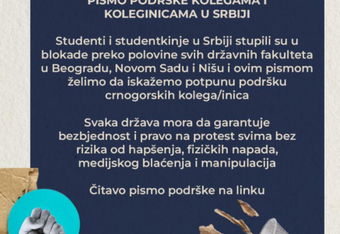 Više od 1.000 studenata iz Crne Gore podržalo kolege koji blokiraju državne fakultete u Srbiji