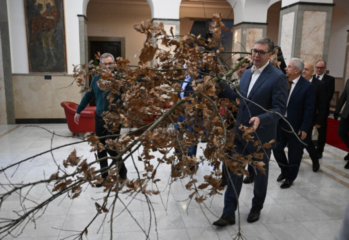 (FOTO) Vučić uneo Badnjak u Predsedništvo, prijem za srpsku decu iz Rumunije i Crne Gore