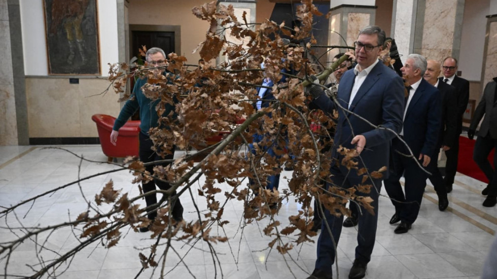 (FOTO) Vučić uneo Badnjak u Predsedništvo, prijem za srpsku decu iz Rumunije i Crne Gore