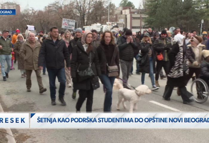 Protestna šetnja do Opštine Novi Beograd, blokada kružnog toka u znak podrške studentima