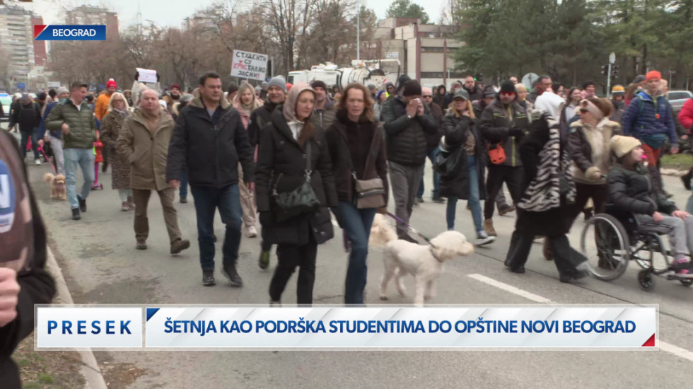 Protestna šetnja do Opštine Novi Beograd, blokada kružnog toka u znak podrške studentima