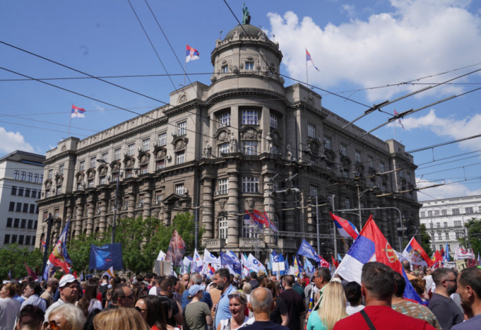 May Day Protest by Students and Unions in Front of the Serbian Government Building