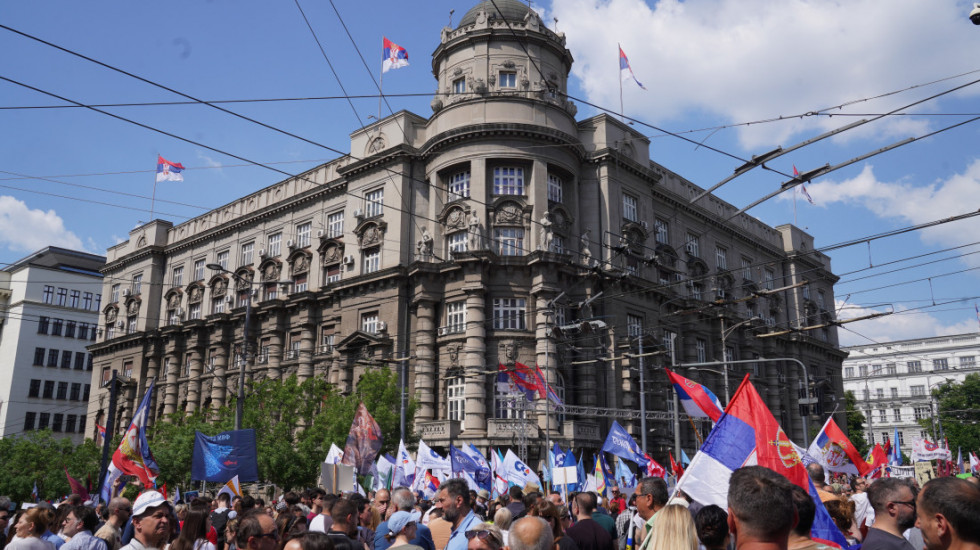 May Day Protest by Students and Unions in Front of the Serbian Government Building