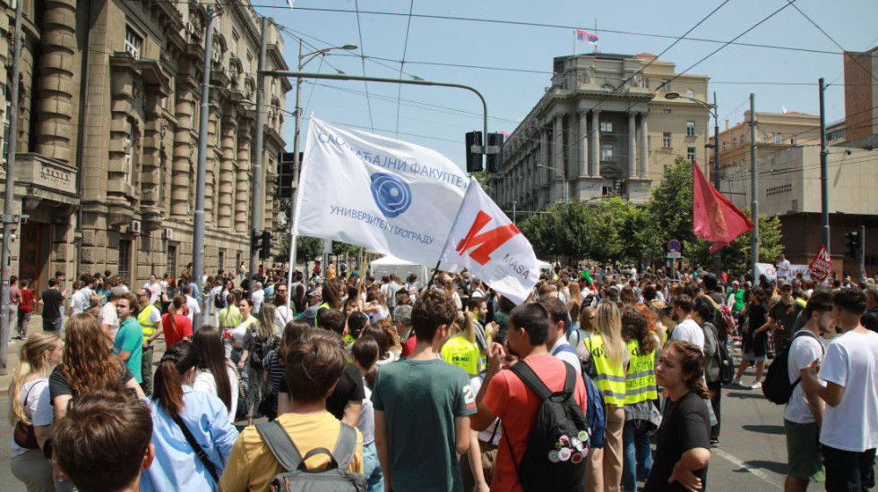 Protest by the Academic Community in Front of the Serbian Government, Surrounding Streets Blocked