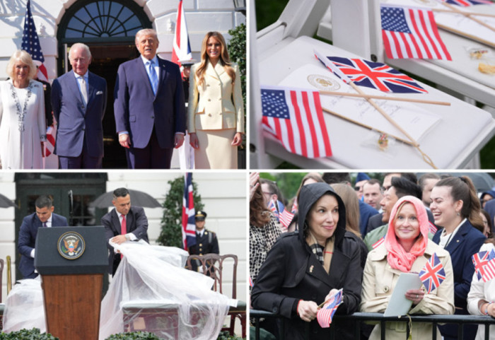 (FOTO) Kralj Čarls III i kraljica Kamila stigli u Belu kuću, okupljeni na kiši čekaju obraćanje